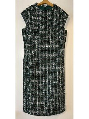 New Ann Taylor Green Multi Shimmer Plaid Tweed Cap Sleeve Sheath Dress (2p)